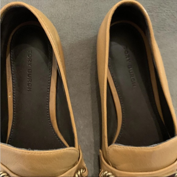 Tory Burch Perrine Loafer Pump with Logo Vamp Bit  6M Tan Square Toe Leather - Picture 4 of 11